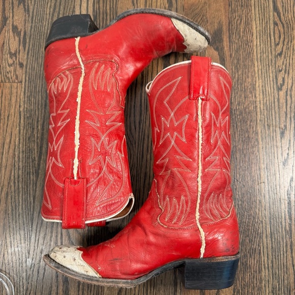 Vintage 1970s Justin Boots red and white leather western boots size 5.5 - Picture 9 of 9